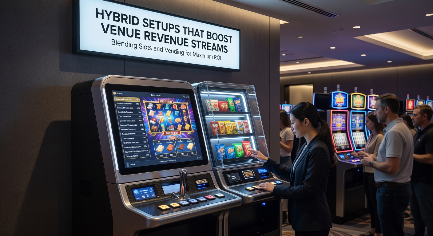 Hybrides Setup mit Spielautomaten und Verkaufsautomaten in einer Bar, das Besucher anzieht und Einnahmen generiert