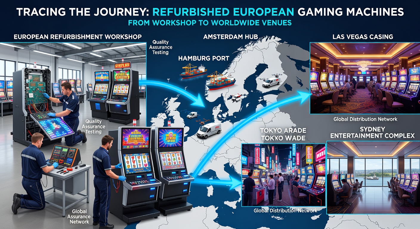 Transport und Verladung restaurierter Spielautomaten für internationale Lieferungen